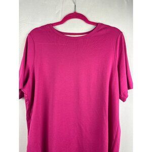 Isaac Mizrahi Live! Essentials Womens Pink T-Shirt 1X Cotton Blend Crew Neck Sho